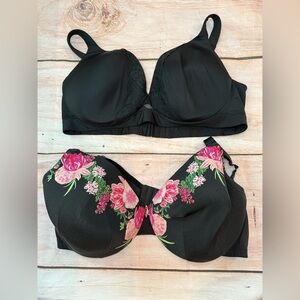 Cacique 44DDD Bra Lot Black Floral Lightly Lined Full Coverage Underwire Plunge